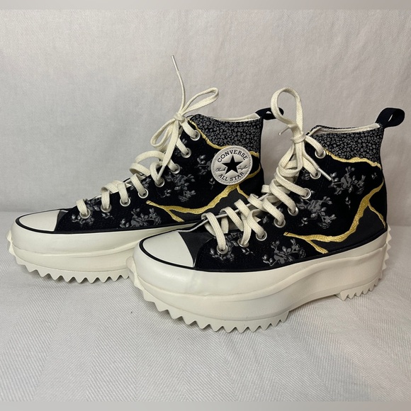 Converse Womens Run Star Hike High Top Women’s 9.5 Black Floral Metallic - Picture 3 of 8